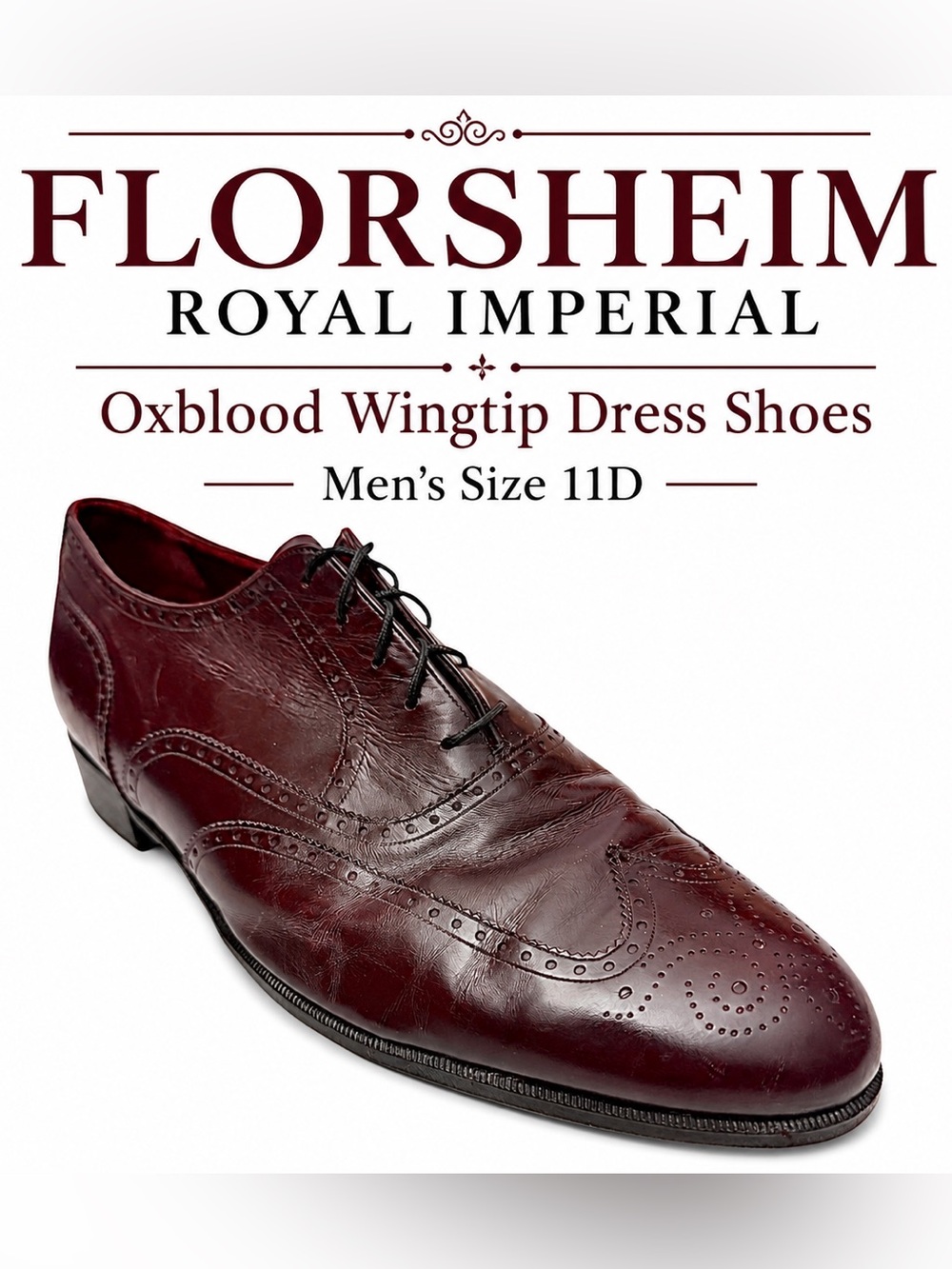 Florsheim Royal Imperial Oxblood Wingtip Dress Shoes Men’s 11D